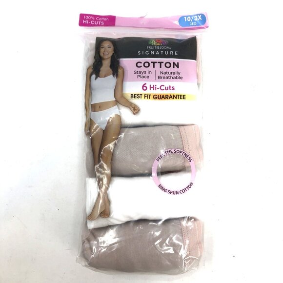 Fruit Of The Loom Underwear 10 3X Signature Hi Cuts Cotton Beige Multi 5 Pack - Picture 1 of 6